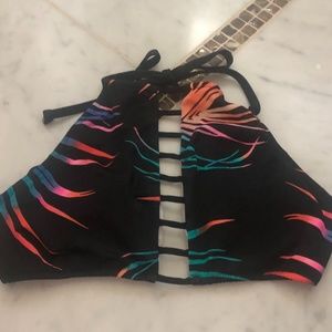 high necked halter topblack and rainbow bikini top